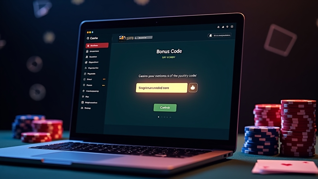 Painel de conta com campo de código de bónus no casino