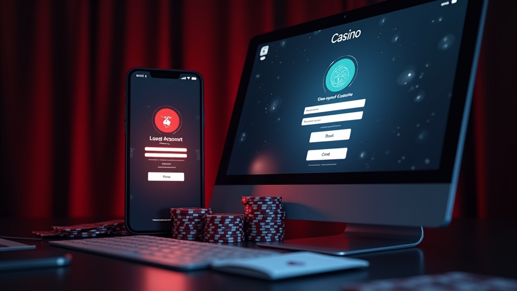 Login em telemóvel e computador com interface de casino