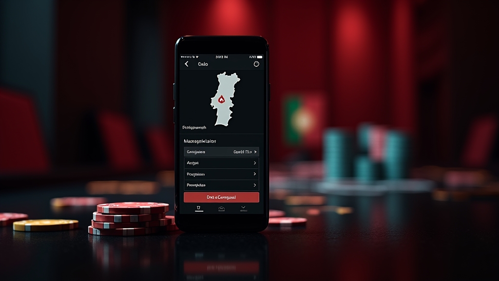 Smartphone com definições em português num casino escuro