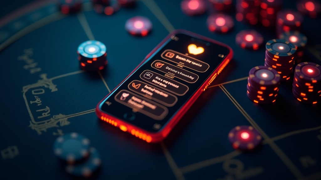 Telemóvel com checklist de segurança e atualização num casino escuro